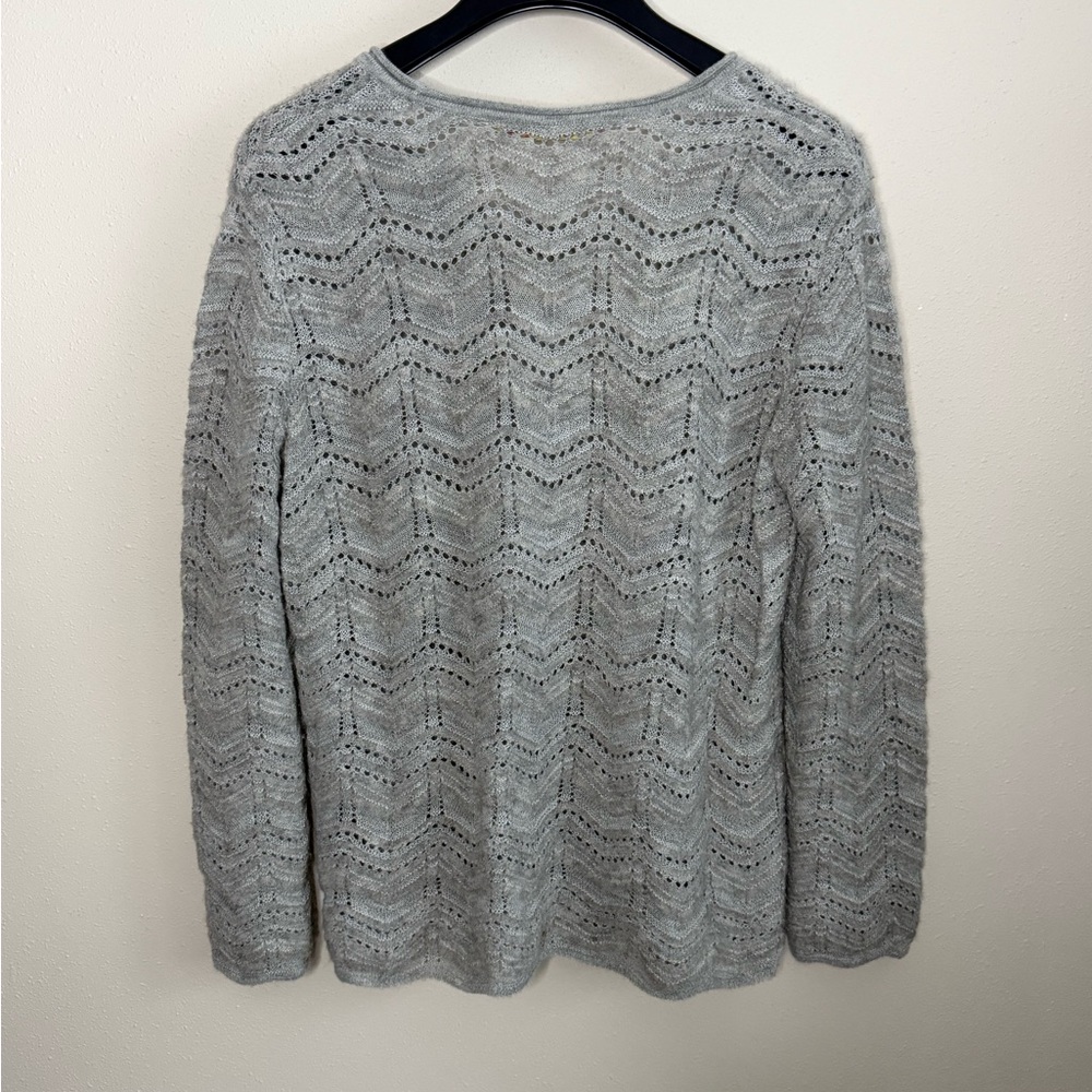 Kuna Baby Alpaca Silk Sweater Gray Pointelle Knit Peru Luxury M - Picture 6 of 9